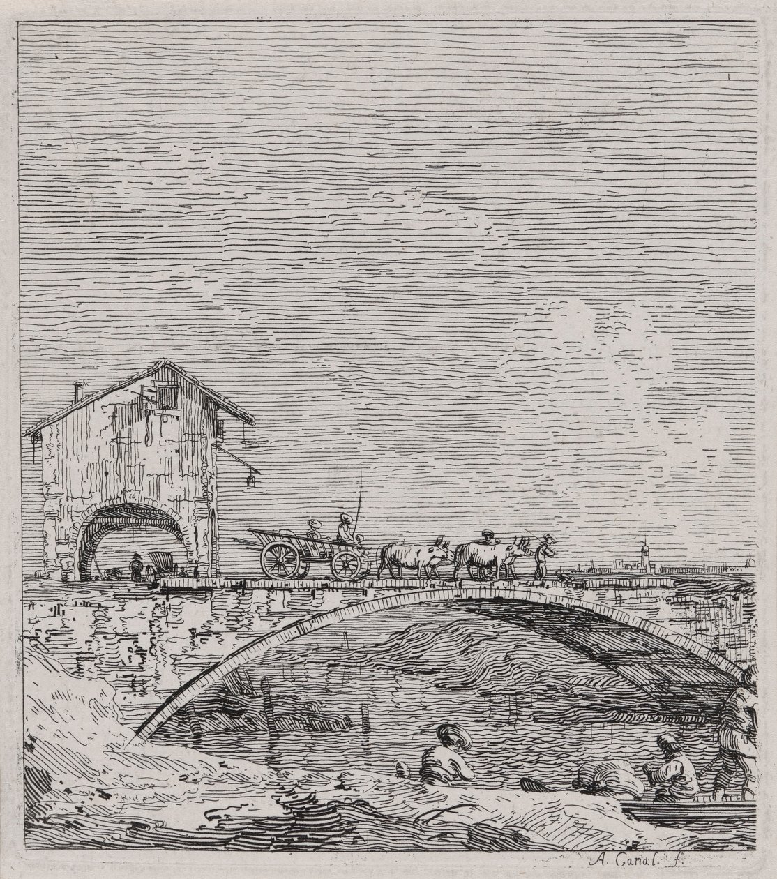 The Wagon Passing over a Bridge, from Vedute (Views) by Canaletto (Giovanni Antonio Canal)