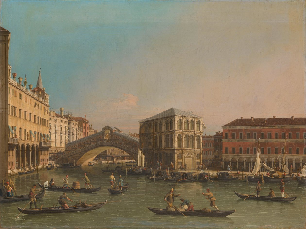 The Grand Canal with the Rialto Bridge and the Fondaco dei Tedeschi by Canaletto (workshop of)