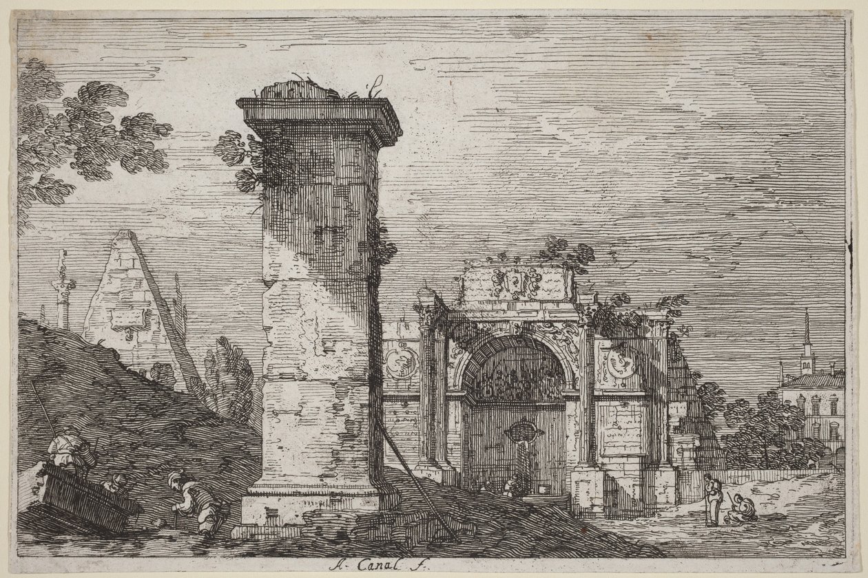 Landscape with Ruined Monuments by Canaletto