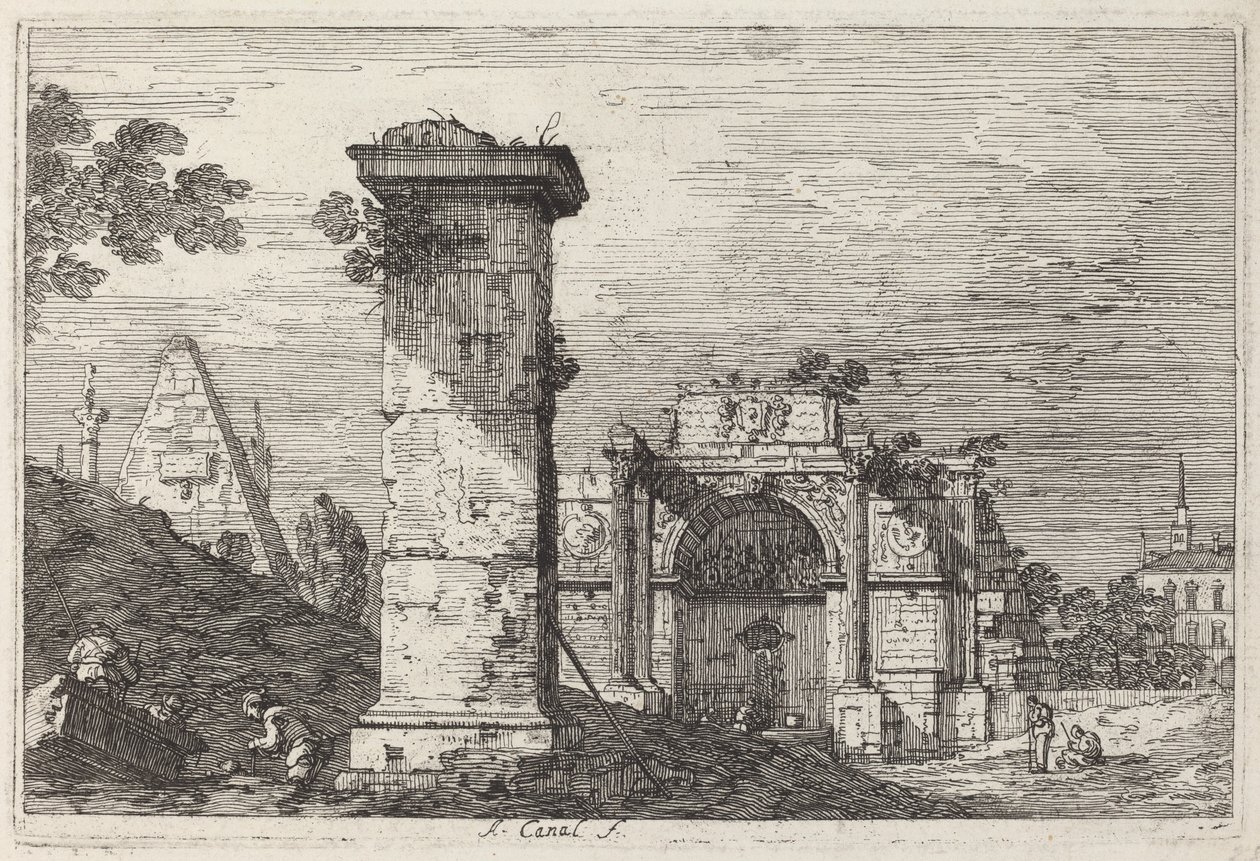 Landscape with Ruined Monuments by Canaletto