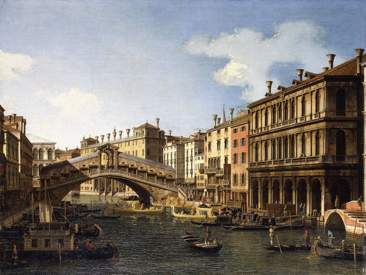 The Rialto Bridge, Venice, from the South with the Embarkation of the Prince of Saxony during his Visit in 1740 by Giovanni Antonio Canal