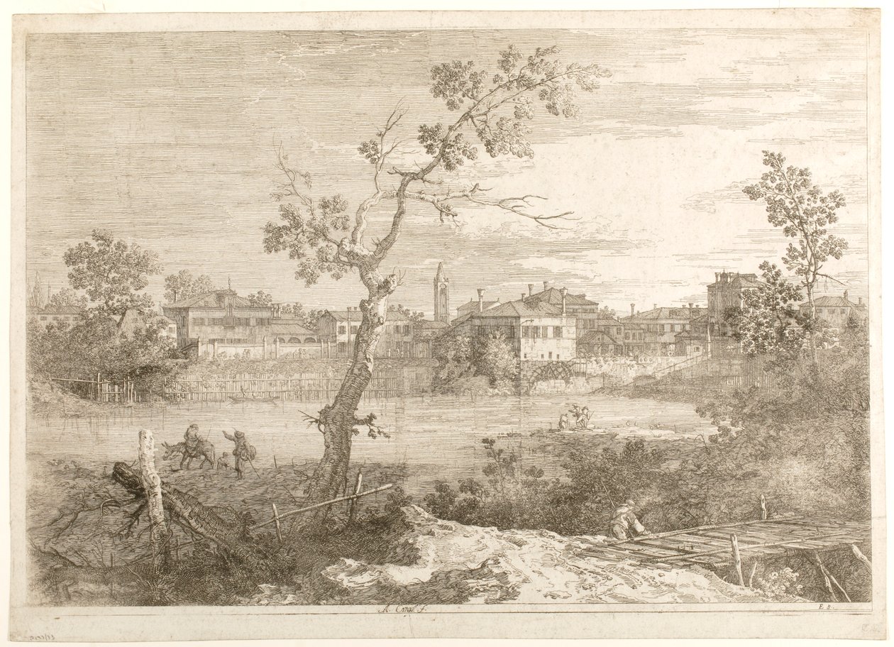 View of a Town on a River Bank, from the series “Views” by Canaletto
