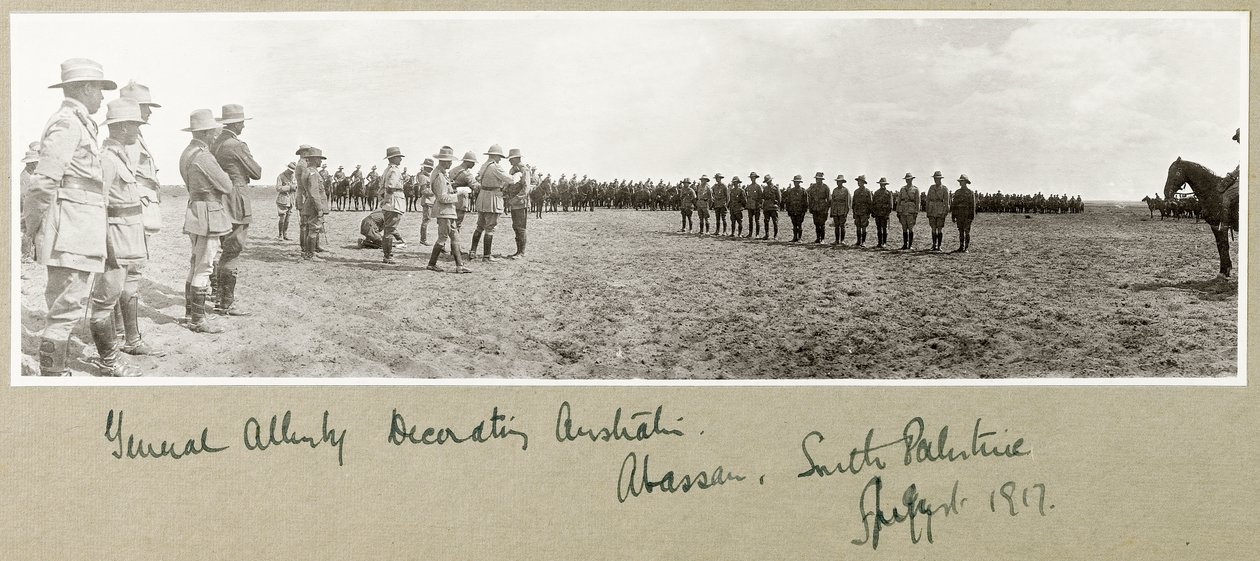 General Allenby decorating Australian troops at Abassan, South Palestine, August 1917 by Capt. Arthur Rhodes