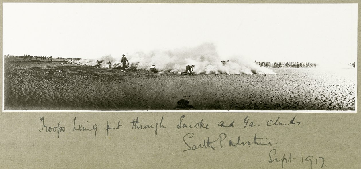 Troops Being Put Through Smoke and Gas Cloud, South Palestine by Capt. Arthur Rhodes