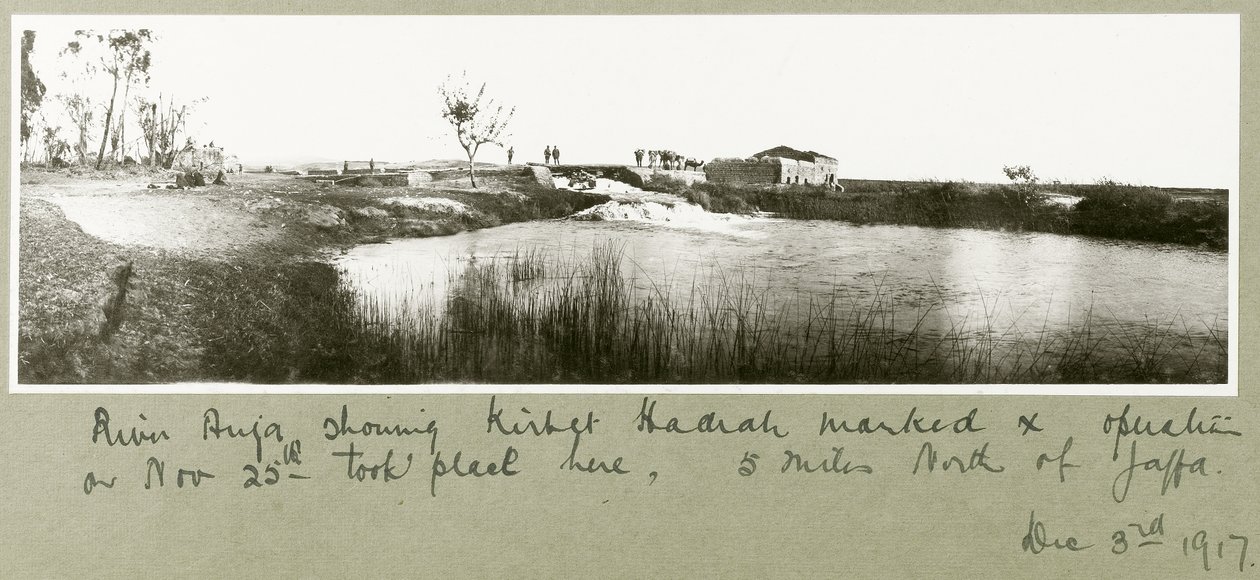 River Auja, showing Khirbet Hadrah, 3rd December 1917 by Capt. Arthur Rhodes