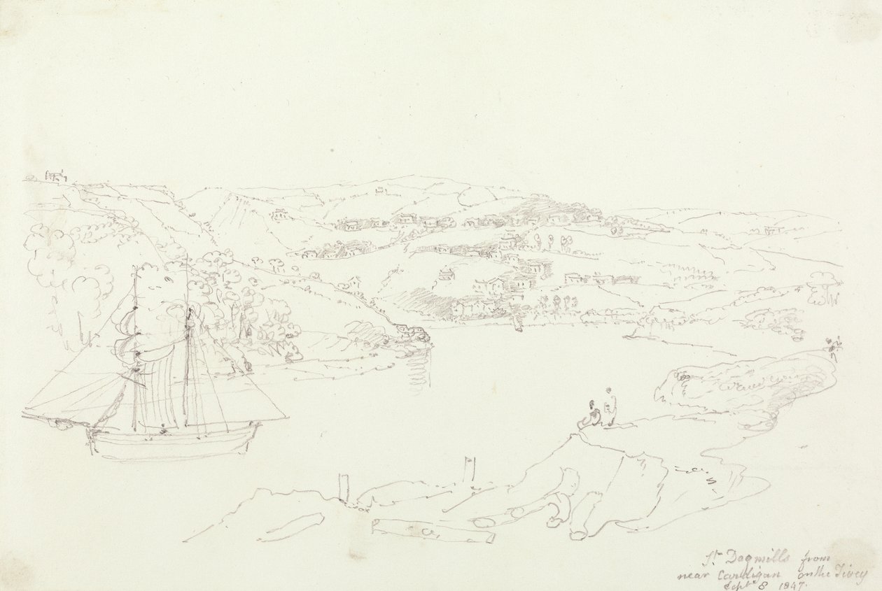 Saint Dogmaels from Cardigan on the Teifi, 8 September 1847 by Capt. Thomas Hastings