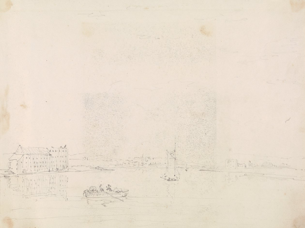 Sketch of Boats and a Large Building, from Across the Medina River by Capt. Thomas Hastings