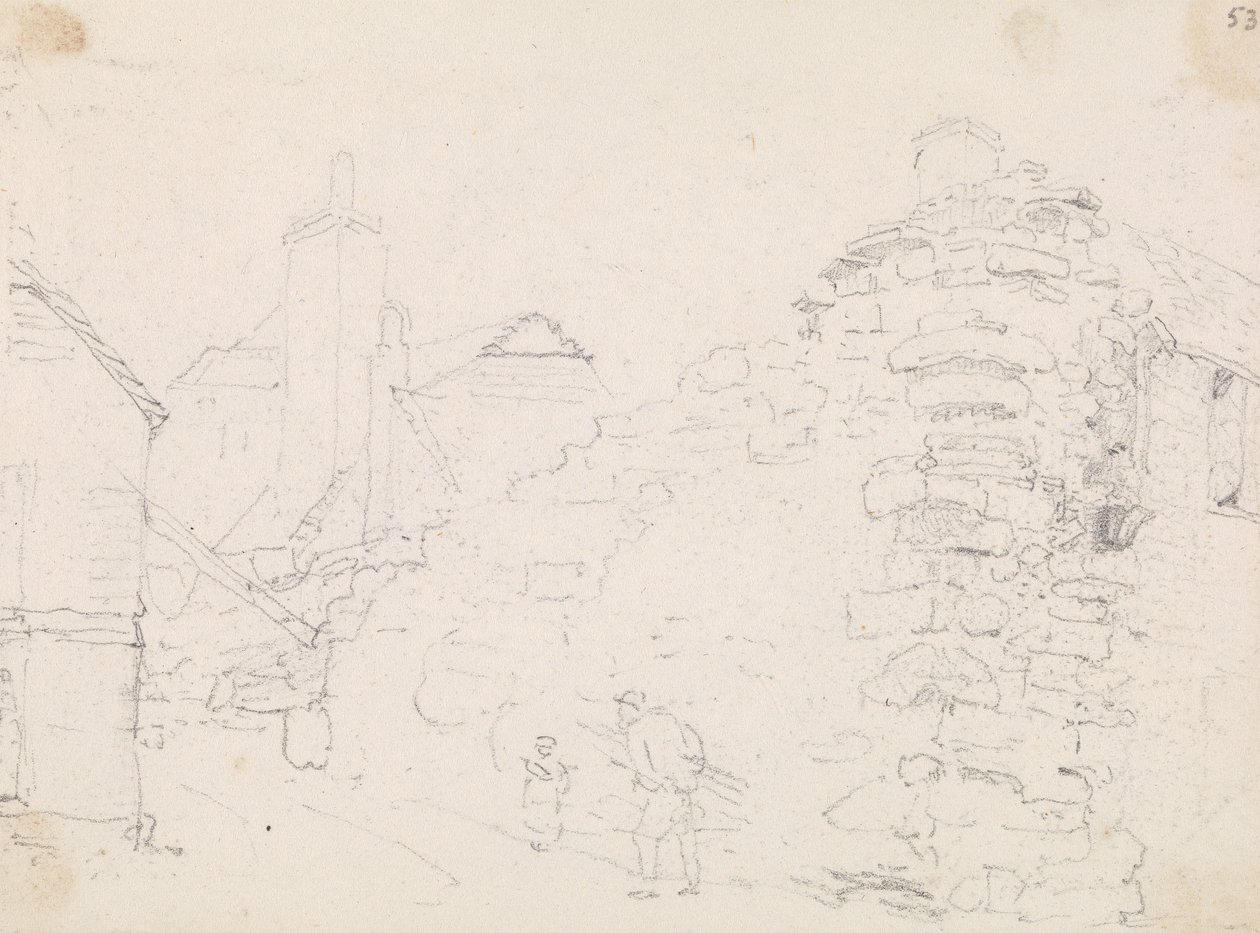 Sketch of Stone Cottages in a Village by Capt. Thomas Hastings