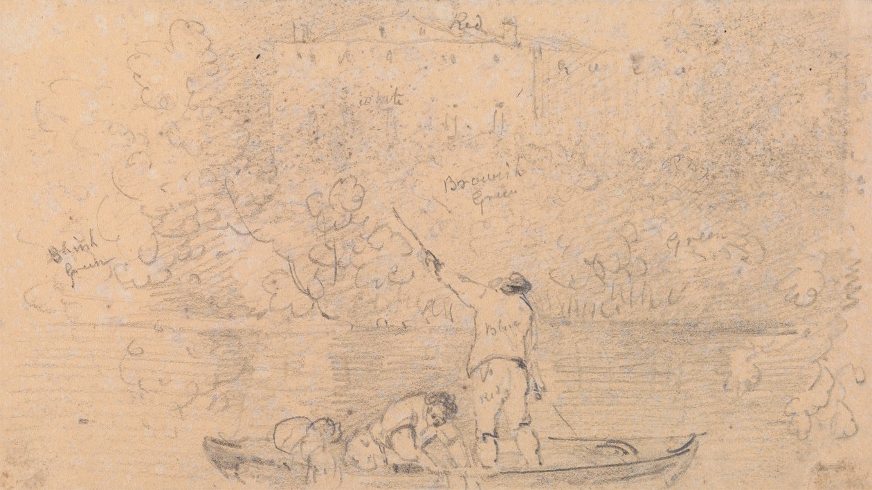 Sketch of Two Men in a Boat and a House on the Shore by Capt. Thomas Hastings