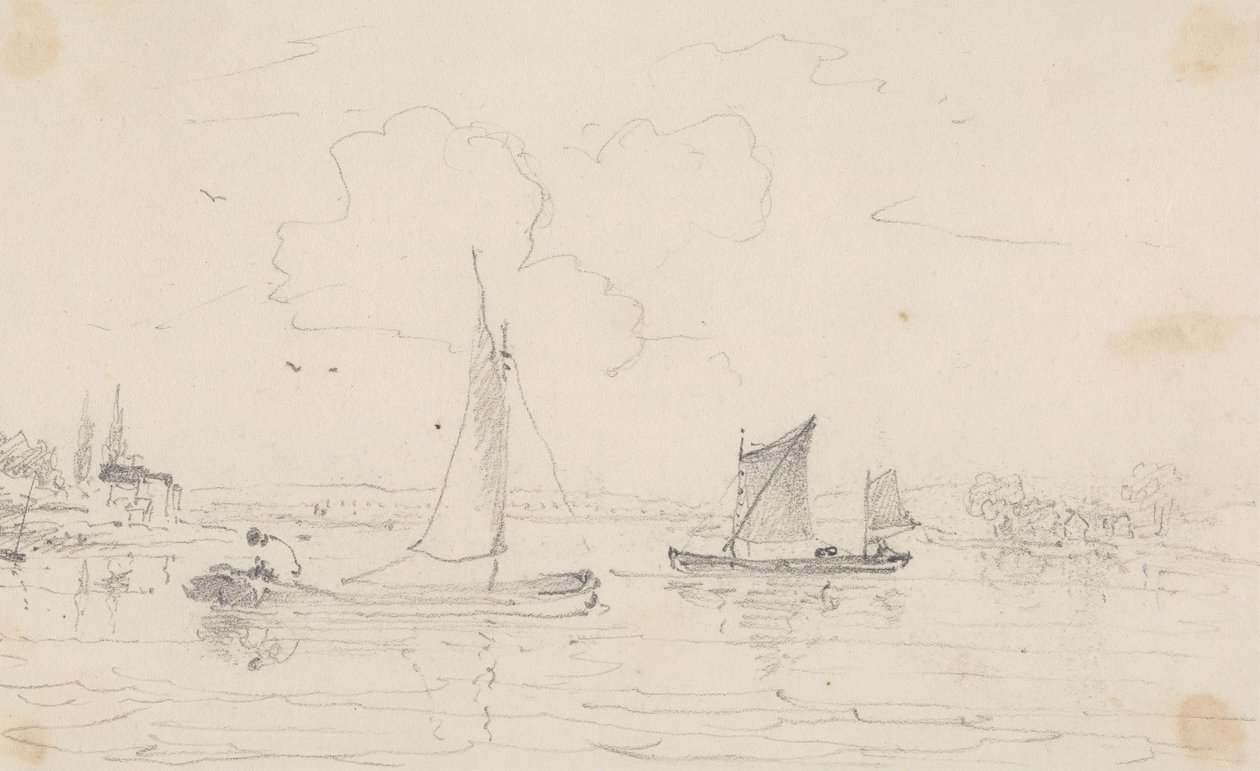 Sketch of Two Sailing Vessels on the Water by Capt. Thomas Hastings
