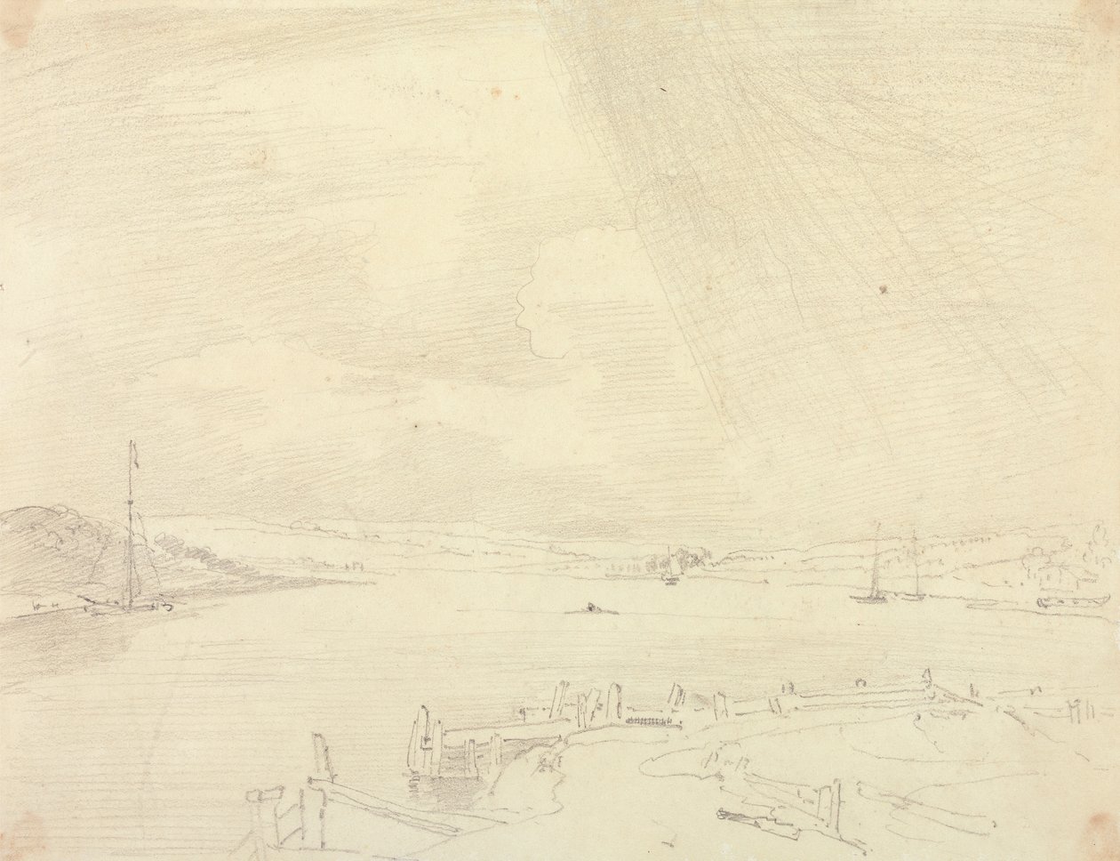 Sketch of a Seaside Landscape with Pier in Foreground, Isle of Wight by Capt. Thomas Hastings