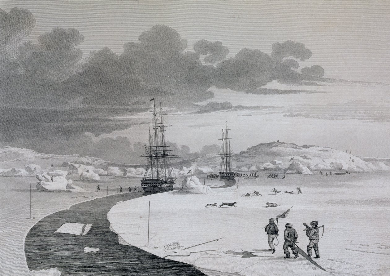 Cutting into Winter Island, October 1821, from Journal of a Second Voyage for the Discovery of a North West Passage from the Atlantic to the Pacific performed in the Years 1821-22-23, by William Edwar by Captain George Francis Lyon