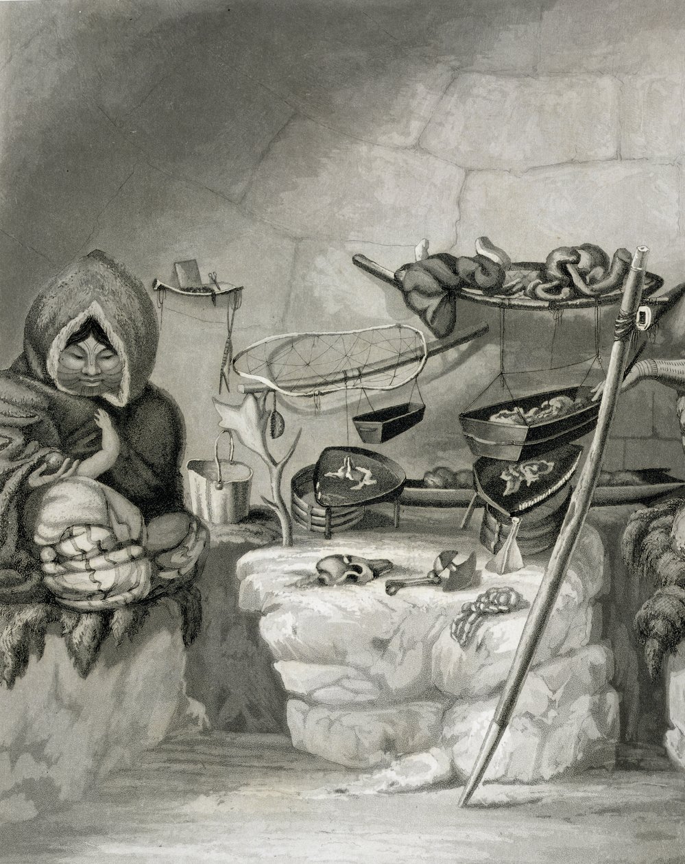 Interior of an Eskimo Snow Hut by Captain George Francis Lyon