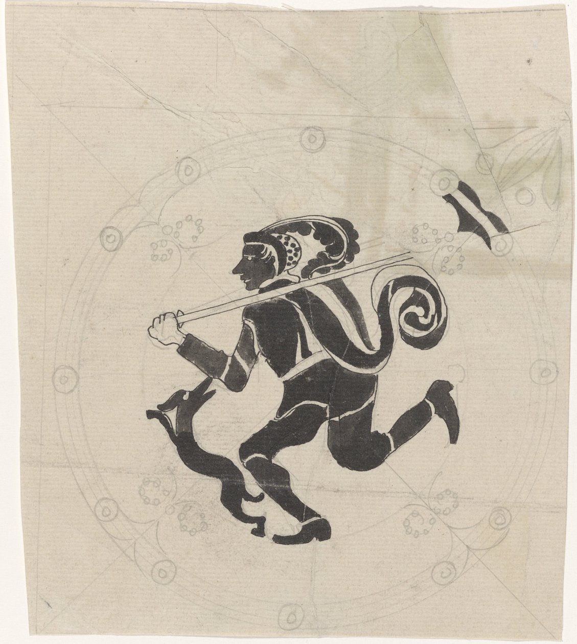 Decorative Design with Hare Hunter by Carel Adolph Lion Cachet