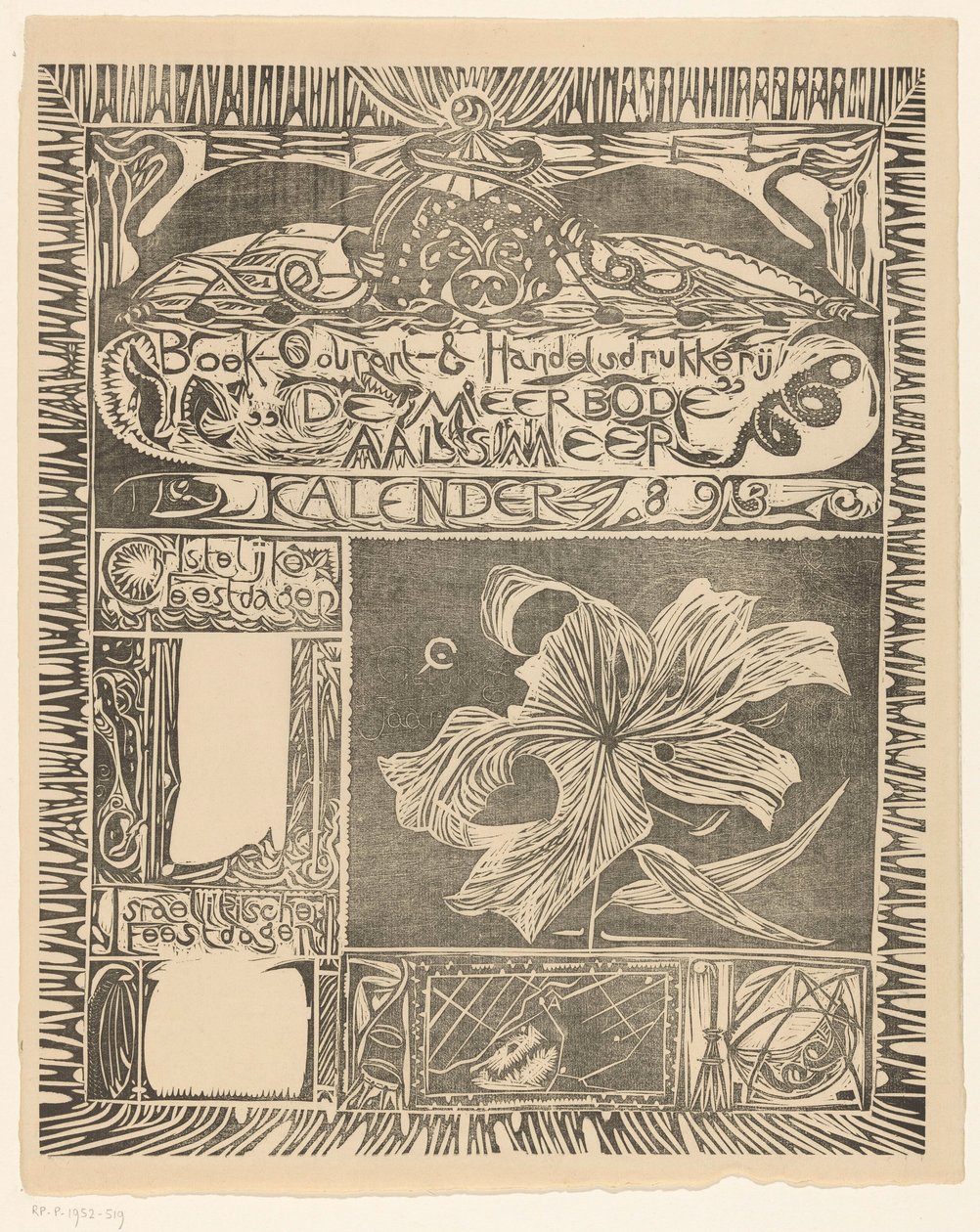 Calendar Page 1893 by Carel Adolph Lion Cachet