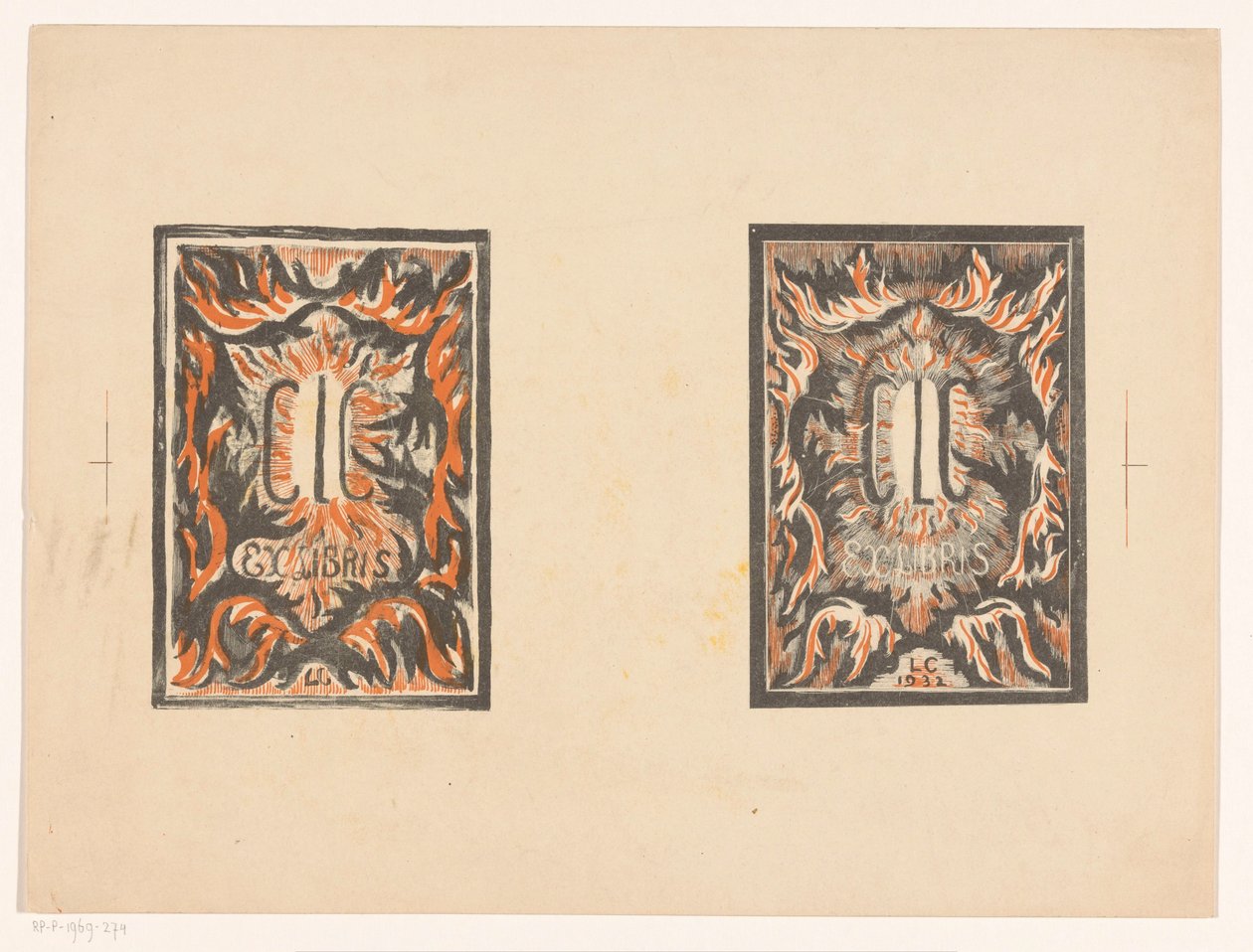Two Bookplates of Carel Lion Cachet by Carel Adolph Lion Cachet