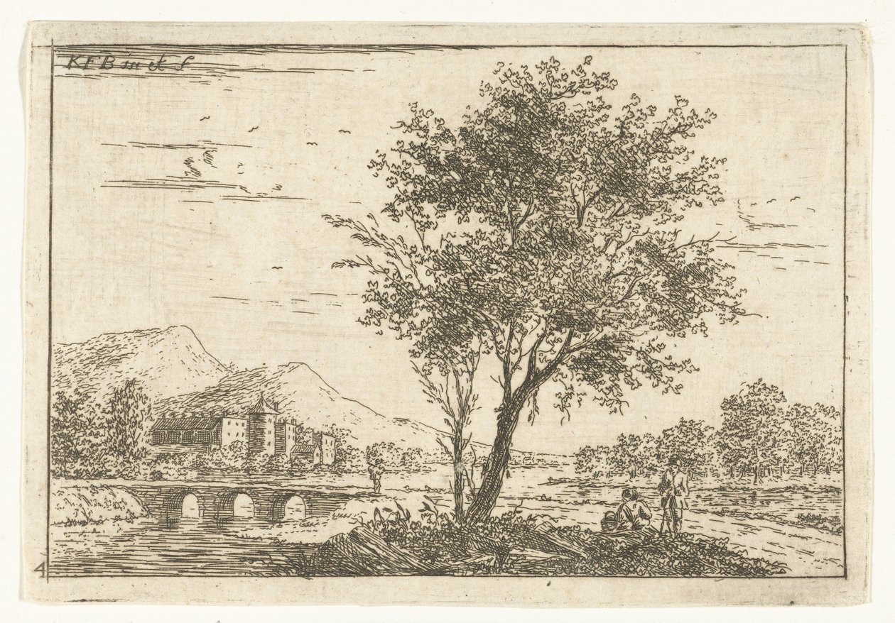 Hilly Landscape with Castle by a River, Landscapes (series title) by Carel Frederik Bendorp (I)