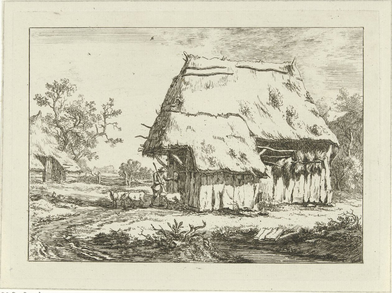 Shepherd by a Sheepfold by Carel Lodewijk Hansen