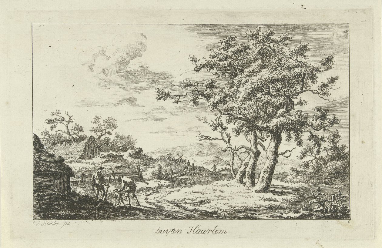 Hunters with a Dog on a Path by Carel Lodewijk Hansen