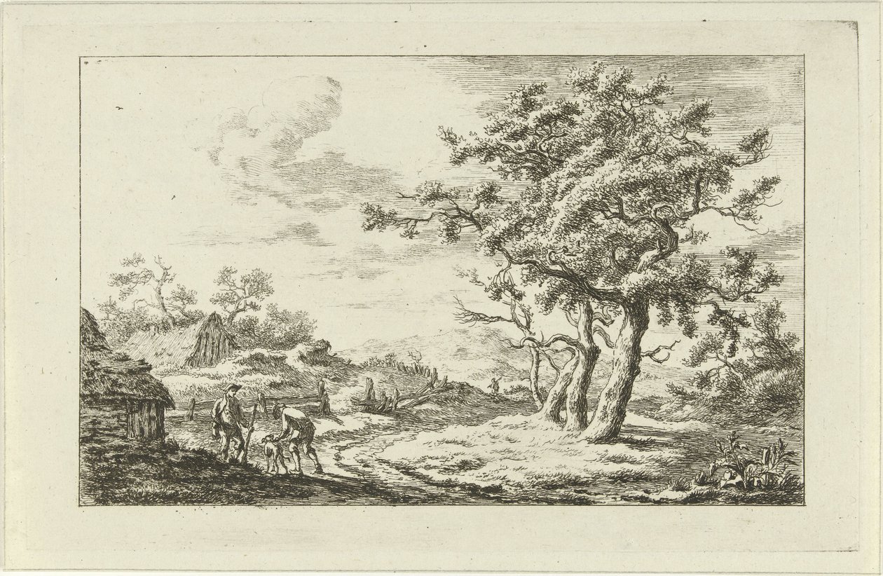 Hunters with a Dog on a Path (Landscapes a-f) by Carel Lodewijk Hansen
