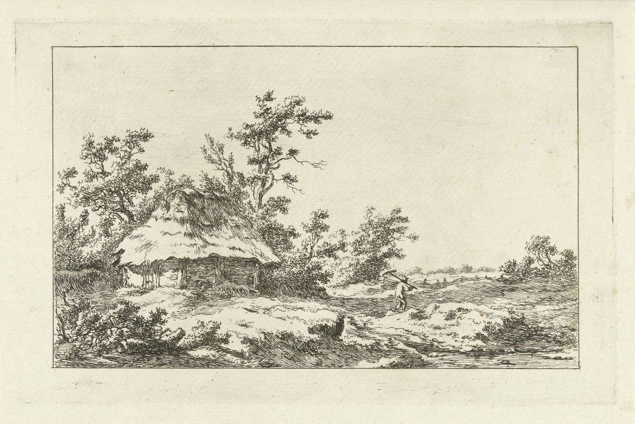Man with Rake by a Barn by Carel Lodewijk Hansen