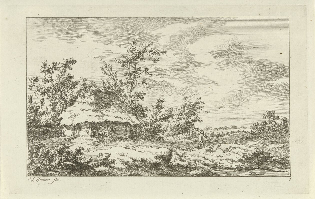 Man with Rake by a Barn by Carel Lodewijk Hansen