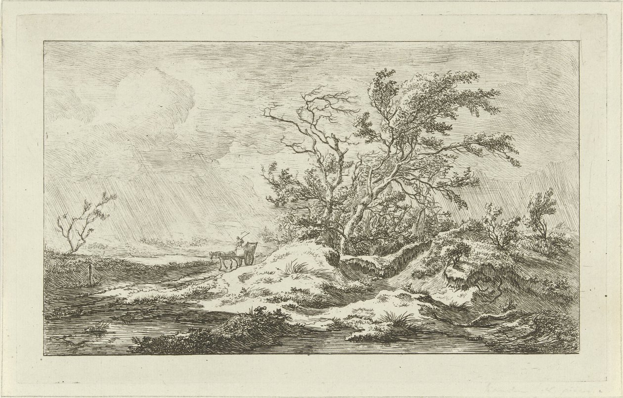 Horse with Wagon in a Landscape (Landscapes A-F) by Carel Lodewijk Hansen