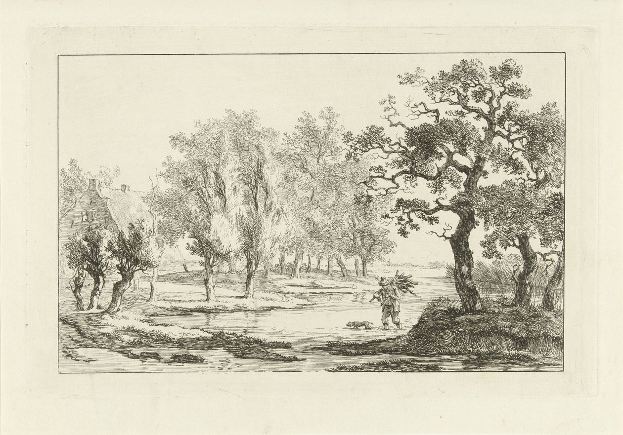 River Landscape with a Wood Gatherer by Carel Lodewijk Hansen