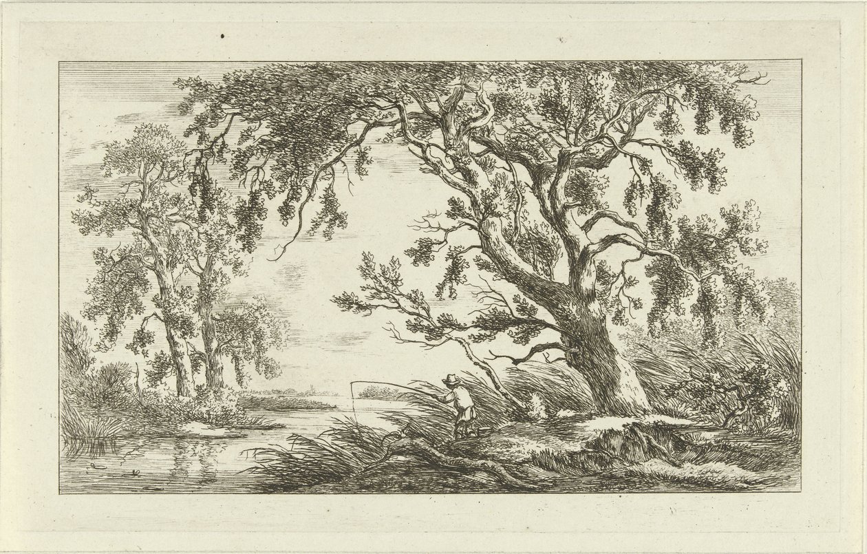Fisherman in a River Landscape by Carel Lodewijk Hansen