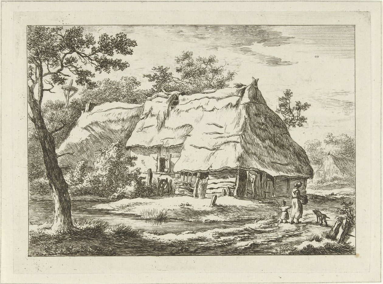 Woman with Child by a Farm (Landscapes 1-6) by Carel Lodewijk Hansen
