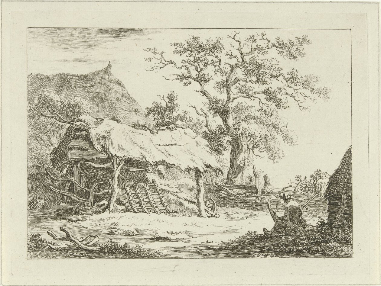 Seated Figure by a Barn by Carel Lodewijk Hansen