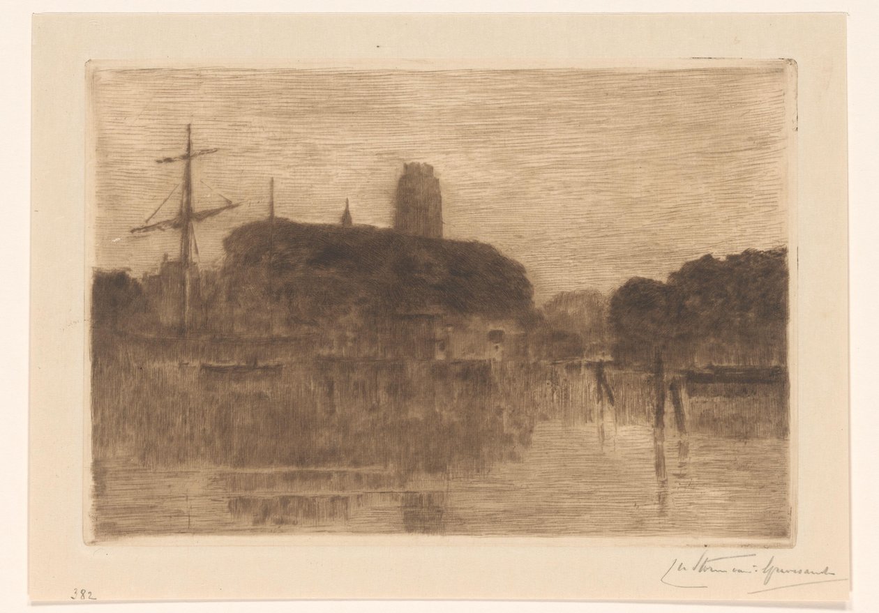 View of the New Harbor in Dordrecht at Evening by Carel Nicolaas Storm van 