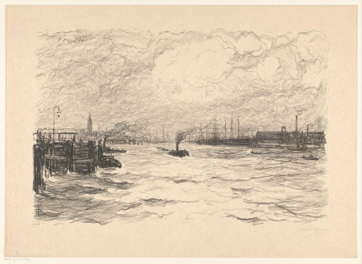 Tugboat in the Harbor of Hamburg by Carel Nicolaas Storm van 