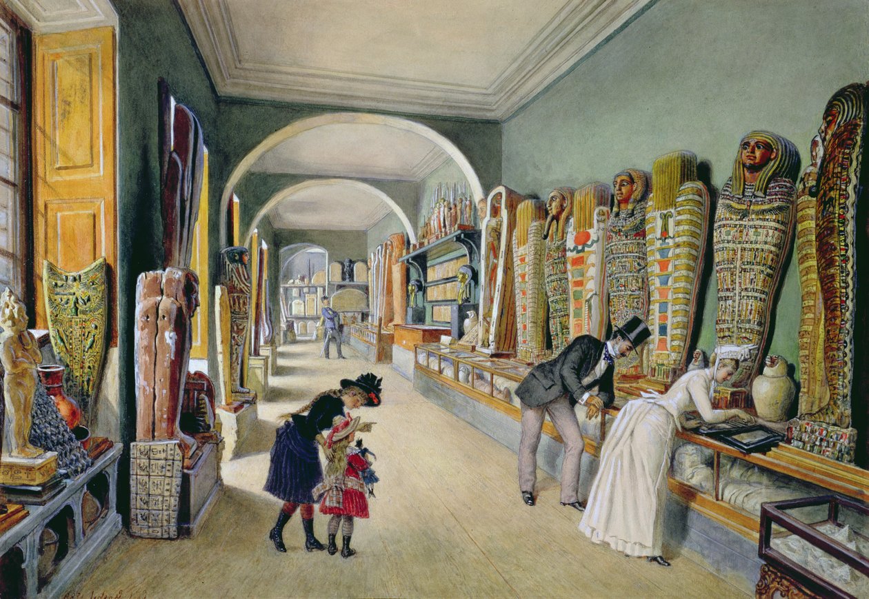 The Corridor and the last Cabinet of the Egyptian Collection in the Ambraser Collection of the Lower Belvedere, 1875 by Carl Goebel