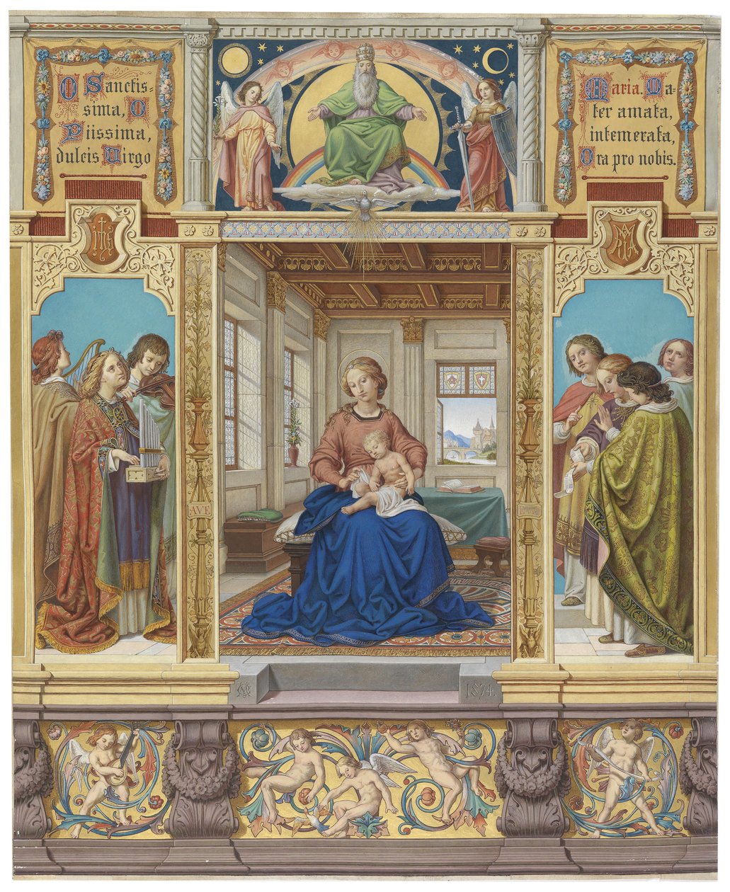 The Virgin Mary, Mother of Jesus, Sitting in a Room Surrounded by Musical Angels by Carl Mayer