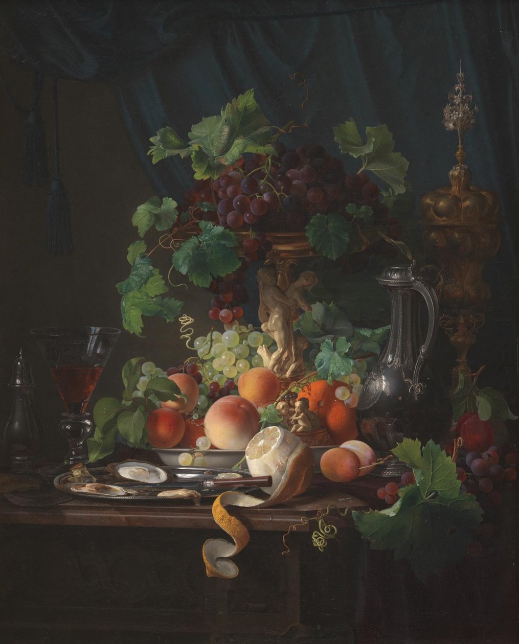 Still Life with Wine Glass, Oysters, Lemon, and Other Fruits by Carl Balsgaard