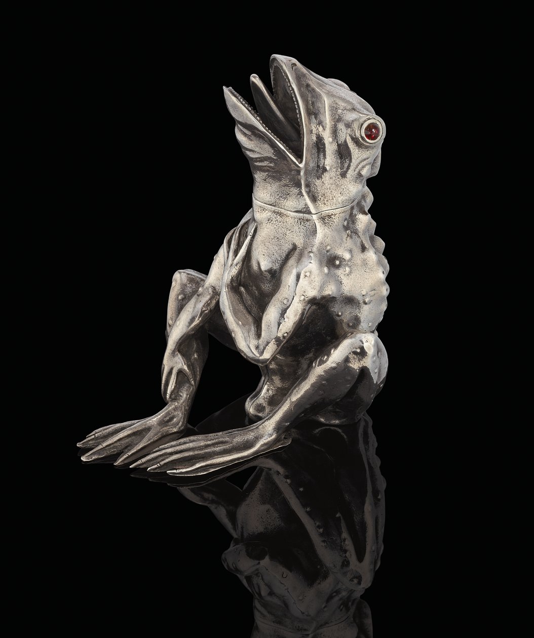 A Faberge Gem-Set Silver Pot in the Form of a Frog by Carl Fabergé