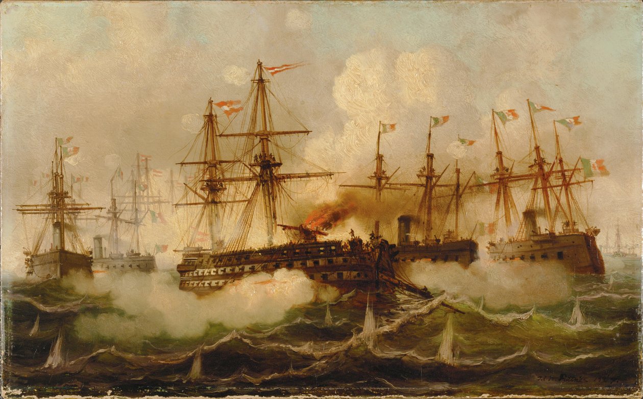 Naval battle near Lissa by Carl Frederik Sørensen