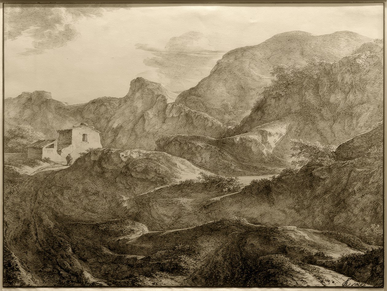 Mountain Landscape, House with Wanderer on the Left by Carl Friedrich von Rumohr