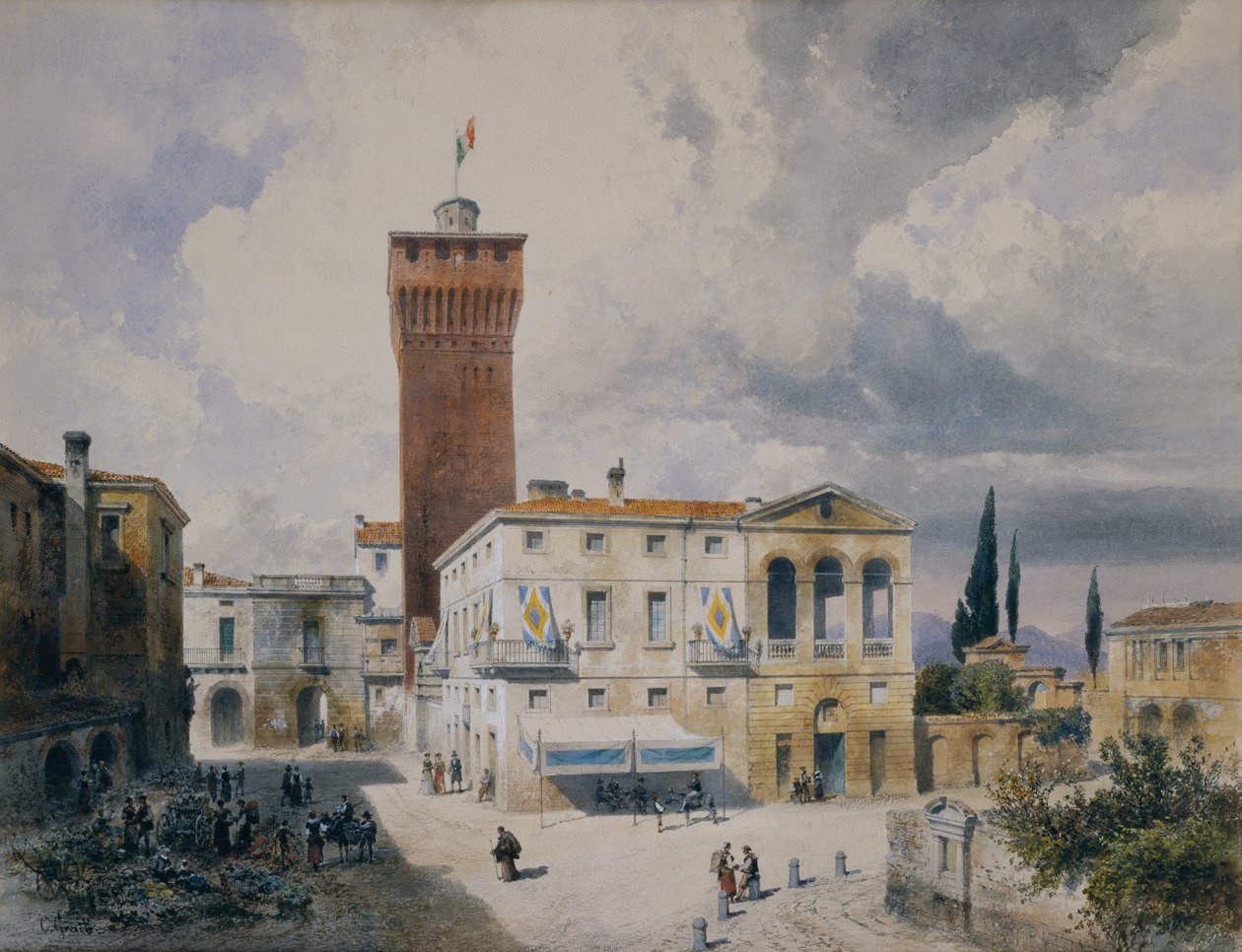 Marketplace in Piacenza by Carl Georg Anton Graeb