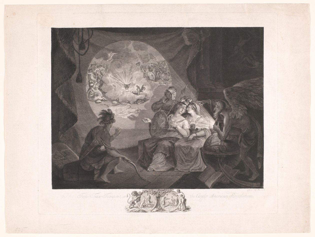 Allegory of the Tea Party and the American, Dutch, and Swiss Struggles for Freedom, The Tea-Tax-Tempest, or the Anglo-American Revolution (title on object) by Carl Gottlieb Guttenberg