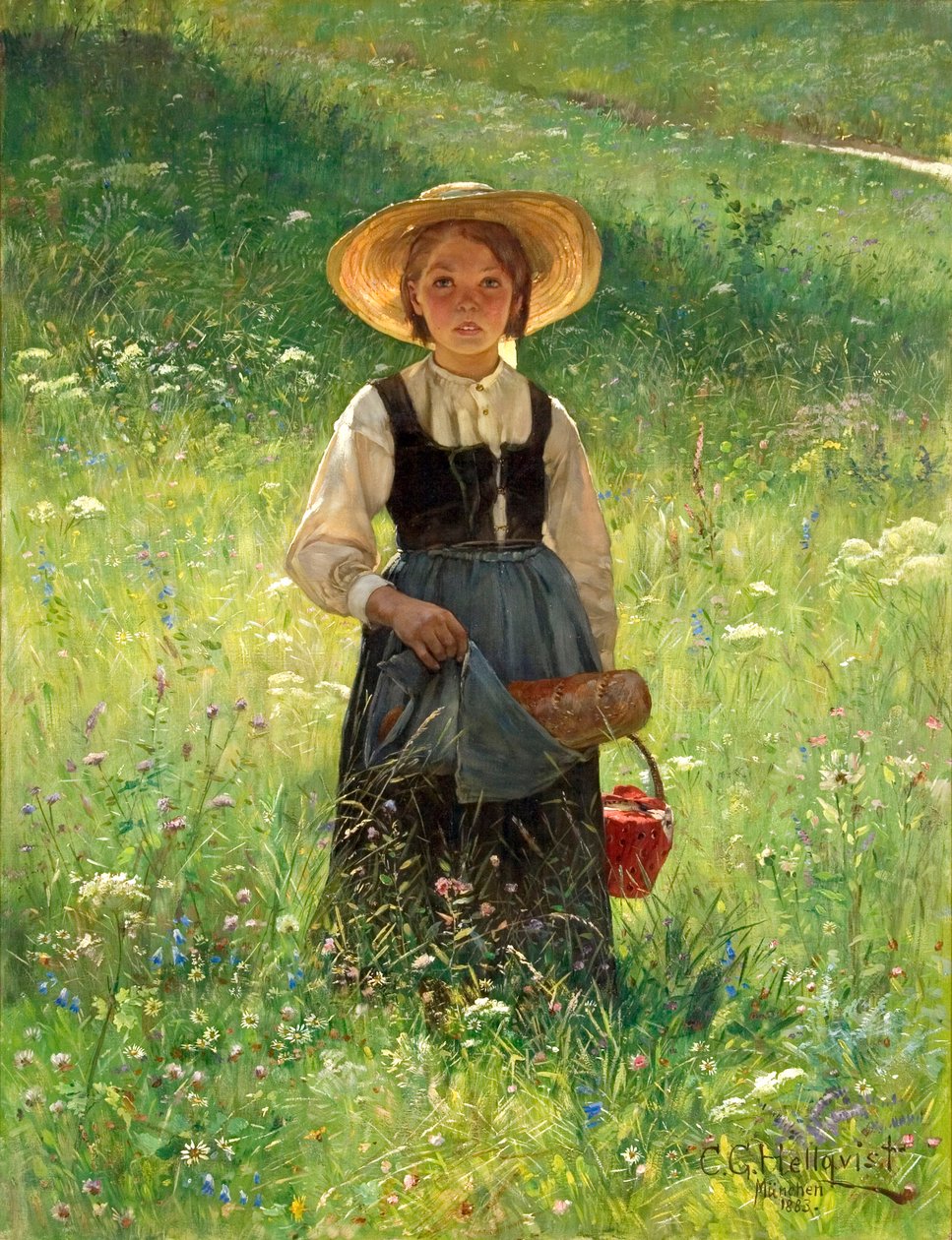 Girl in a Flowering Meadow by Carl Gustaf Hellqvist