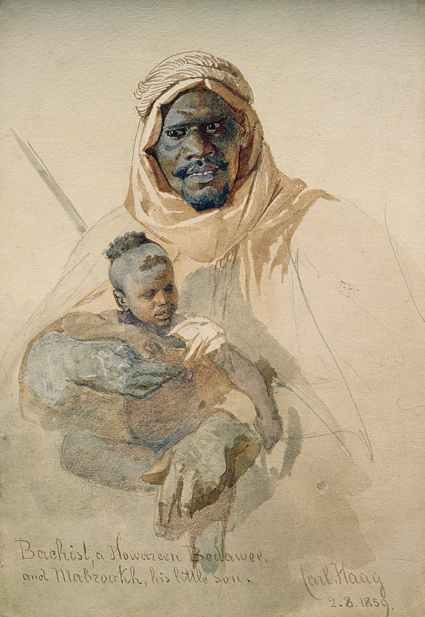 Bachist, a Howazeen Bedawee and Mabzookh, His Little Son by Carl Haag