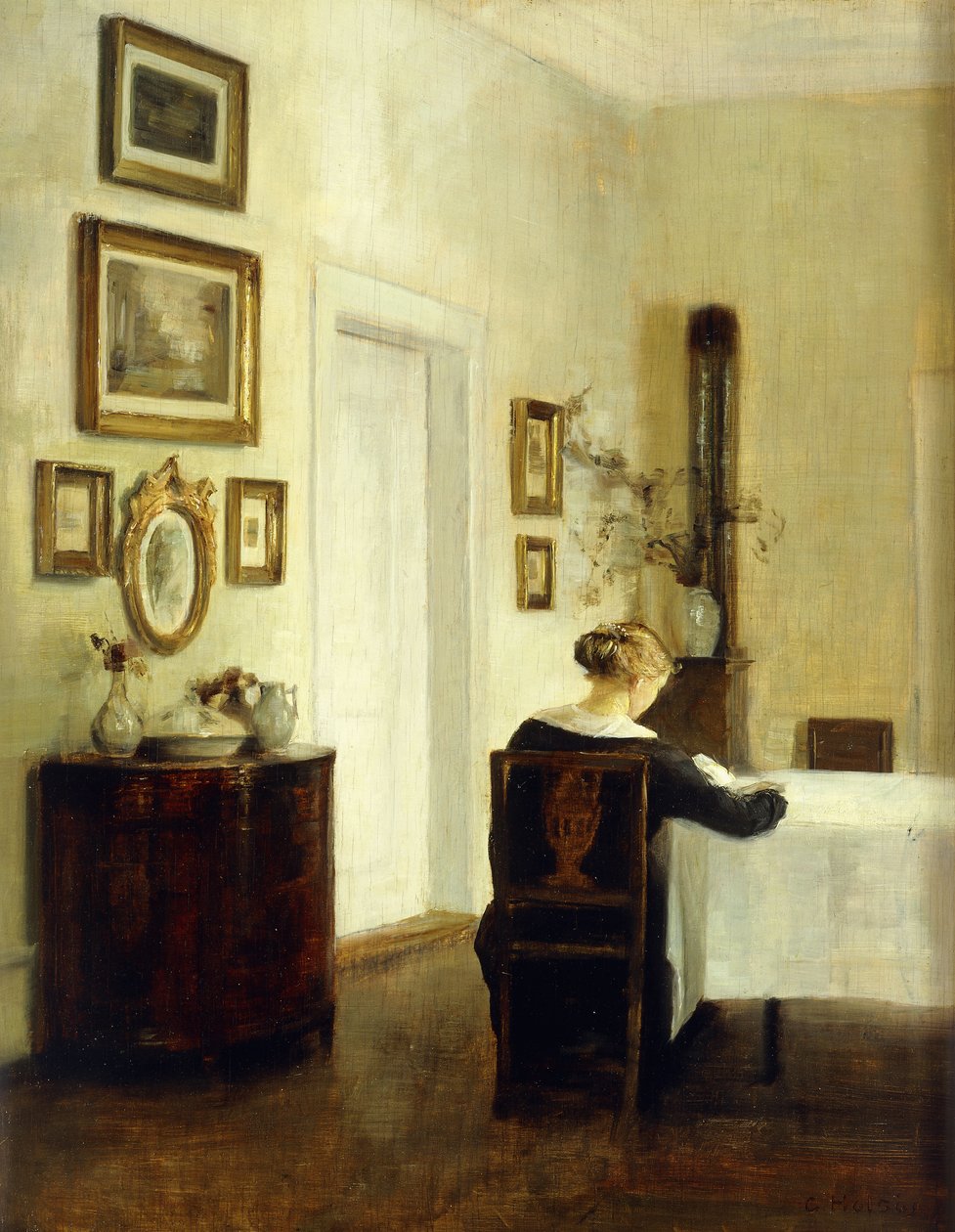 A Woman at a Table in an Interior by Carl Holsoe