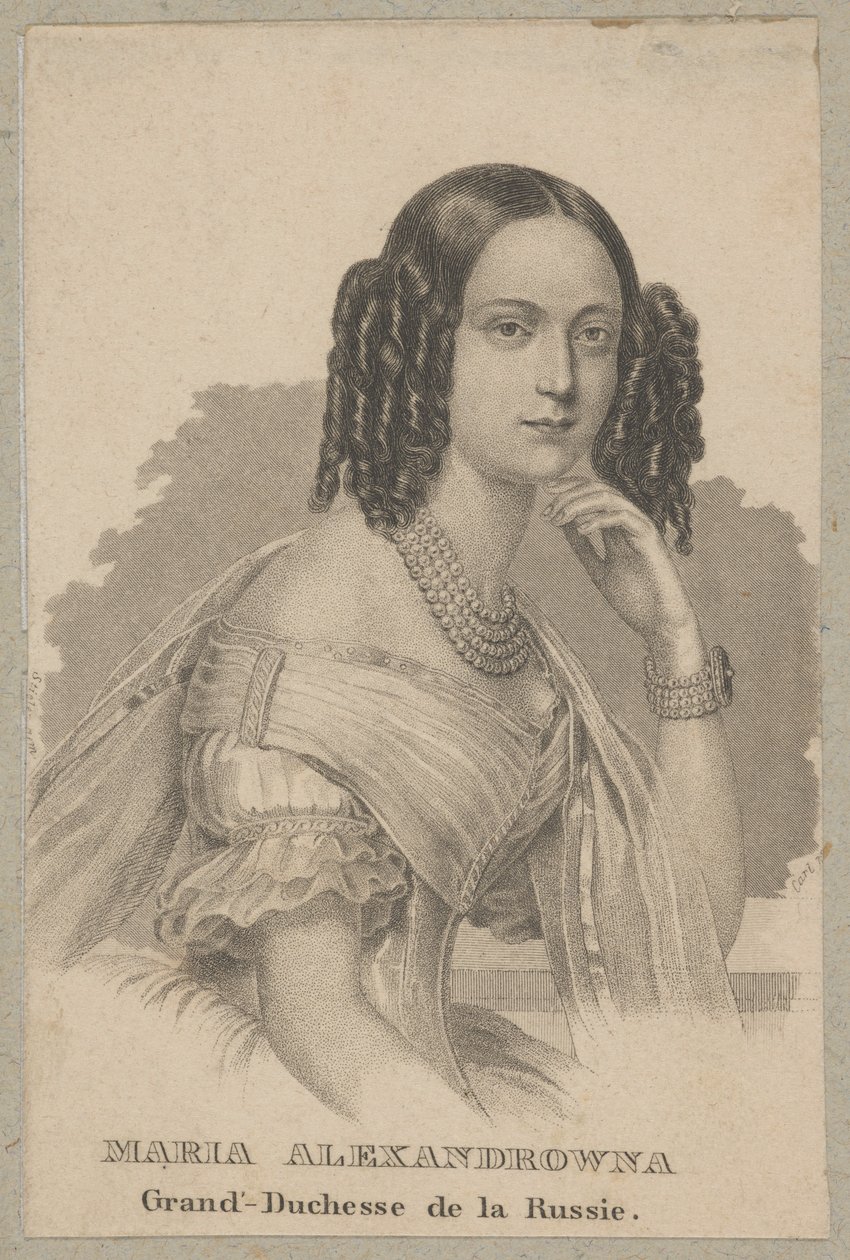 Maria Alexandrovna (born as Maximiliana Wilhelmina Maria von Hessen-Darmstadt, 1824 Darmstadt - 1880 Petersburg) – youngest daughter of Louis II of Hesse and Wilhelmina of Baden, Duchess of Hesse, Empress of Russia as the wife of Tsar Alexander II by Carl Mayer