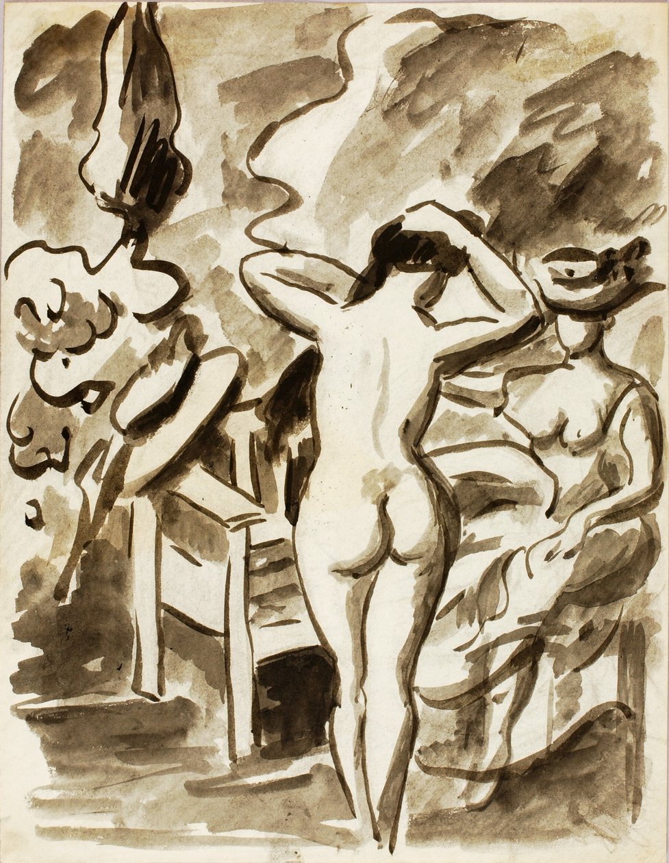 Two Female Figures in Garden by Carl Newman