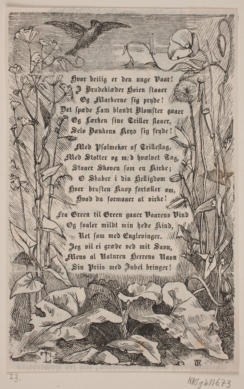 Framing with a lark and flowers by Carl Peter Theodor Rothweiler