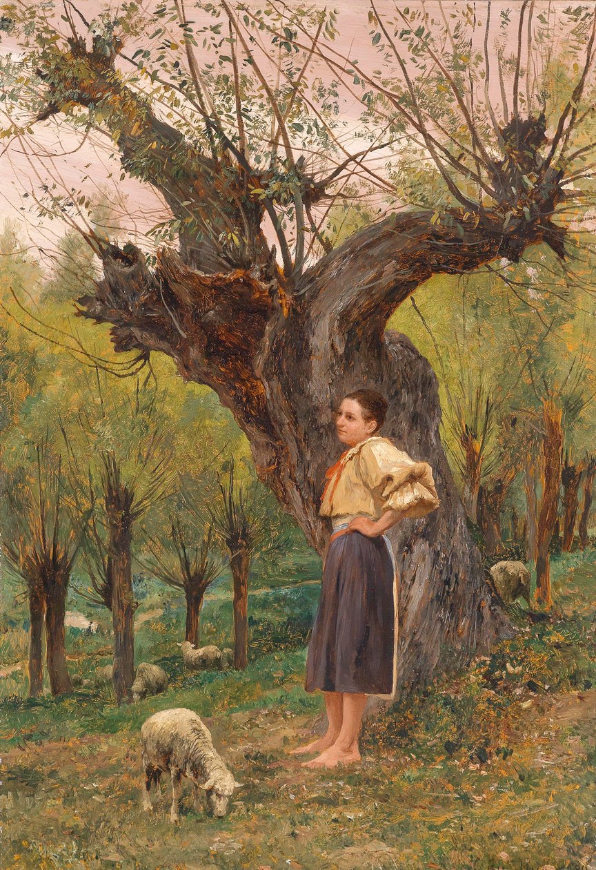 Young Girl Standing in Front of a Willow by Carl Rudolf Huber