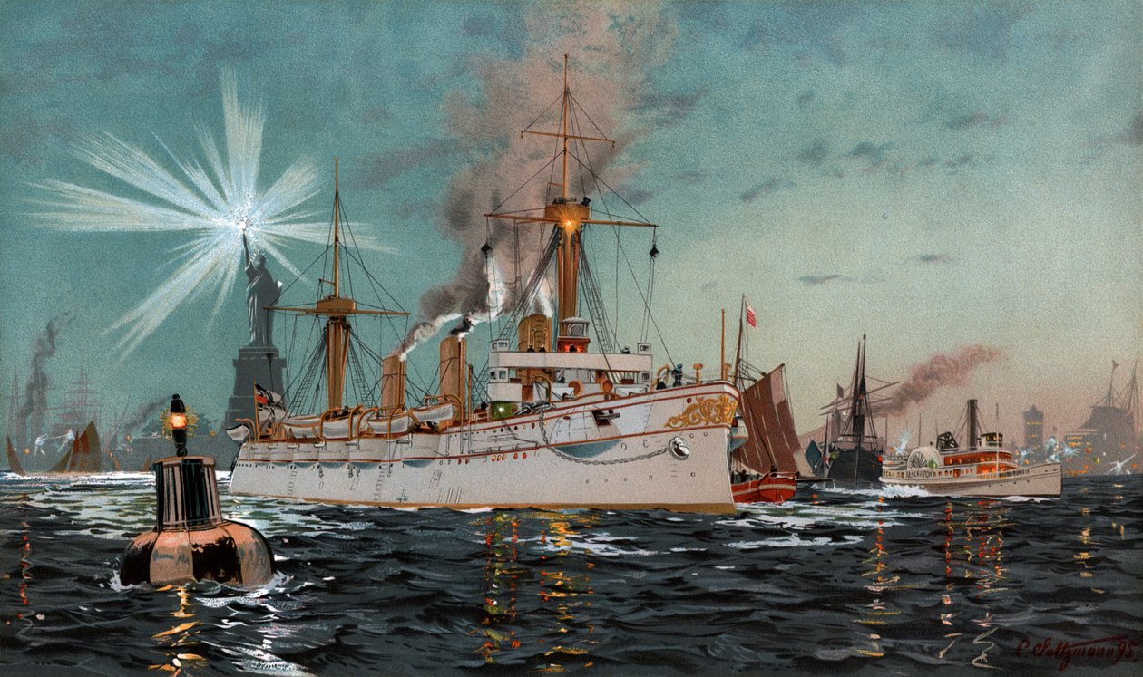Empress Augusta Leaving New York, Chromolithograph by C. Saltzmann 95, No. 13 from G. Wislicenus, Our War Fleet by Carl Saltzmann