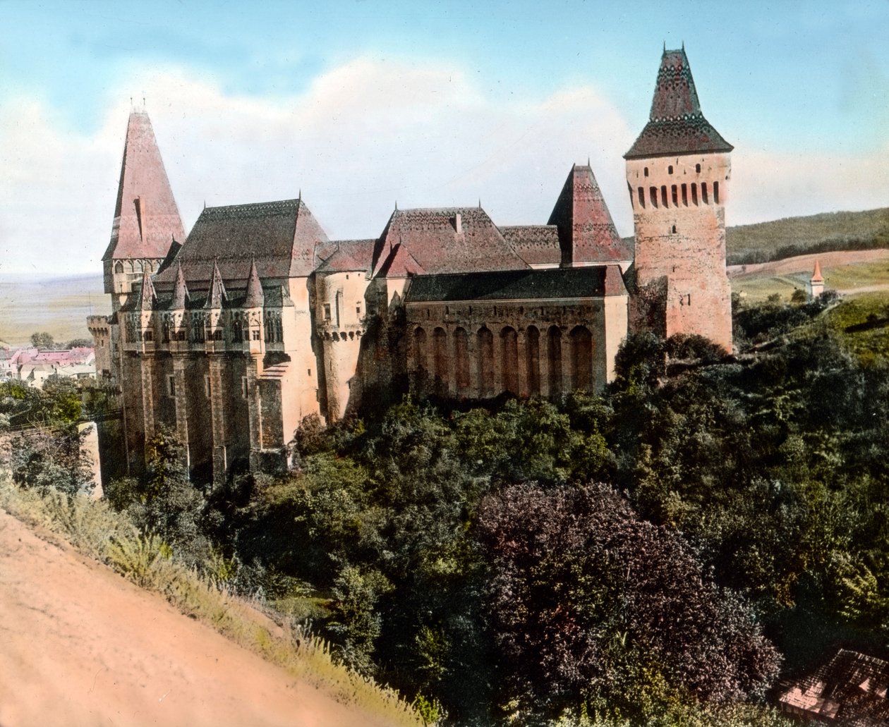 The Hunyad Castle (also known as Hunyadi Castle, Corvin Castle or Hunedoara Castle), Transylvania, Romania, circa 1920 by Carl Simon
